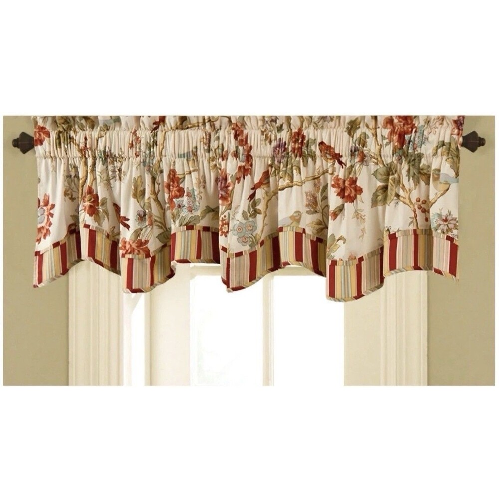 Waverly Charleston Chirp Valance PAPAYA Curtains Floral Bird 50x16 (2 Set)